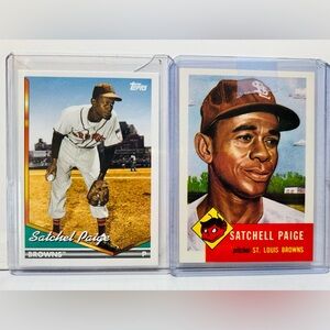 SATCHEL PAIGE LOT 2 CARDS 1-1953 TOPPS NOVELTY BASEBALL CARD, 1-2024 TOPPS BASE!